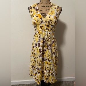 R & k originals vintage yellow brown and cream floral color dress halter style